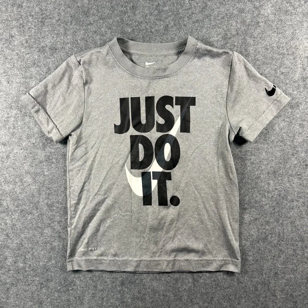Nike Dri-Fit Just Do It Graphic Tee Size M 5-6 Gray Heather Performance
